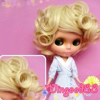   Short Hair Wig Curve Curl Curly Gold Blonde For Blythe Doll