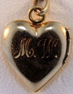   Gold Heart Locket with Diamond and Initials MW Charm Pendant