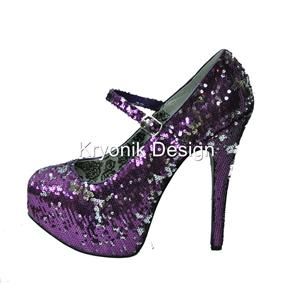 Bordello Shoes Teeze 07SQ Purple Silver Sequin Platform Mary Jane 