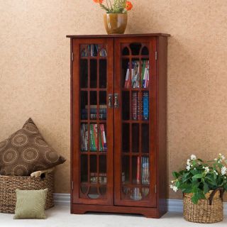   Wood DVD Media Storage Cabinet Glass Doors Bookcase Furniture