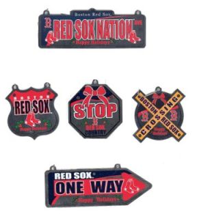 Boston Red Sox Set of 5 Metal Street Sign Christmas Ornaments