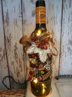 FALL DECOR LIGHTED DECORATED WINE BOTTLE ACCENT LIGHT OR NIGHT LIGHT 