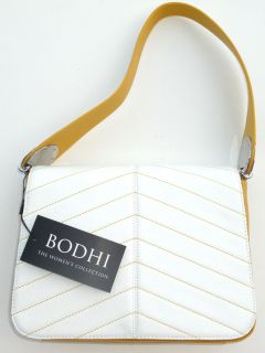 Bodhi White Yellow Butterscotch Leather Shoulder Hobo Tote Bag Purse 