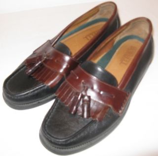 Mens Black Brown Borelli Leather Fringe Tassle Loafers Shoes Size 9 5M 