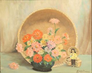   Old Floral Still Life Oil Painting Listed Artist Leonard Borman