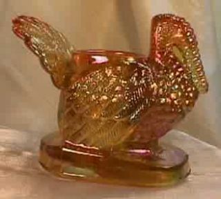 Turkey Toothpick Holder Marigold Carnival Glass Mosser
