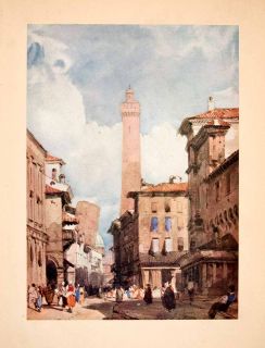 1929 Print Leaning Tower Bologna Italy Street Cityscape Richard Parkes 