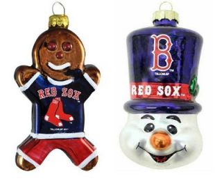 Boston Red Sox Gingerbread Man and Top Hat Christmas Ornament Set 