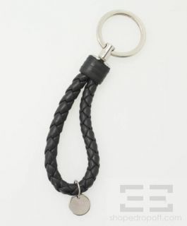 Bottega Veneta Black Intrecciato Leather & Silver Metal Key Ring