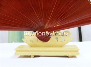   Asian Wood Bamboo Hand Paper Silk Lace Fan Stand Display Holder