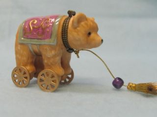 phb midwest teddy bear on wheel porcelain hinged box nib