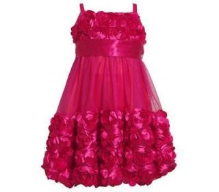 Bonnie Jean Fuchsia Fancy Dress with Flower Appliques Infant Size 4T 4 