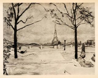 1939 Photogravure Pierre Bonnard Seine Eiffel Tower Paris Post 