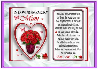 Mum In Loving Memory Book Shaped Grave Memorial Card & Holder