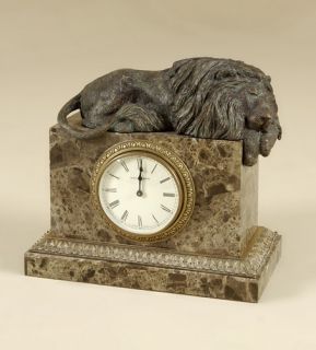 Maitland Smith Brass Lion Stone Inlaid Clock