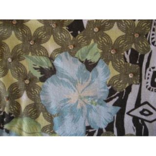 Womens Caribbean Joe Petite Soft V Neck Khaki Embellished Floral 
