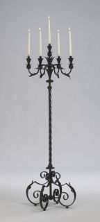 Acanthus Multi 5 Taper Wrought Iron Floor Candelabra Tuscan Candle 