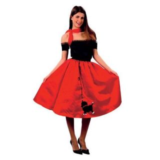 Ladies 50s Red Retro Bopper Grease Rock N Roll Skirt Scarf Fancy Dress 
