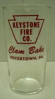  Keystone Fire Co Clam Bake Glass Boyertown PA