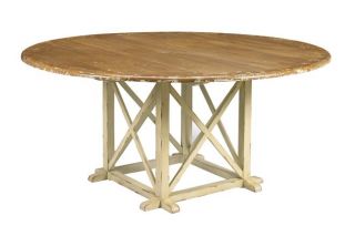 Reproduction Round Oak Planked Pedestal Bosquet Table, Weathered White 