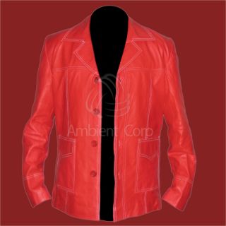 Brad Pitt’s Vintage Fight Club Red Genuine Leather Jacket Coat Tyler 