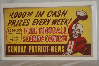 1960s Boston Patriots Promotional Football Contest Ad Sign 18 x 10 