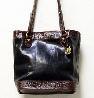 Brahmin Classic Tuscan Purse Tote Black Croco Shoulder Handbag Vtg 