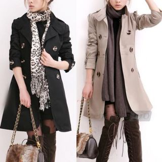 Long Sleeve Double Breasted Buttons Slim Trench Jacket Coat Overcoat 