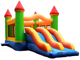  Mega Double Slide Bounce House Obstacle Climbing Wall Blower