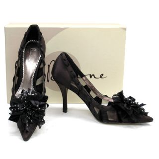 New Bourne Lulu Black Flower Top Satin Dress Heels Pumps Shoes 36 