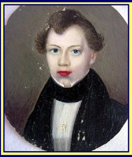 Gorgeous handpainted miniature portrait of a young man, done in oil 