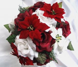 21pc Bridal Bouquet Wedding Flowers Burgundy Christmas