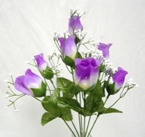  Lilac Silk Roses Buds Wedding Bouquet Flower Bush No Dew