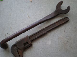 VINTAGE FORD WRENCHES MONKEY WRENCH ,SOCKET OPEN END 8893 SCRIPT OLD 