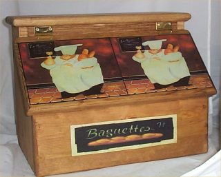 Bread Box Solid Hard Wood Fat Chef Bistro Waiter Kitchen Stained 