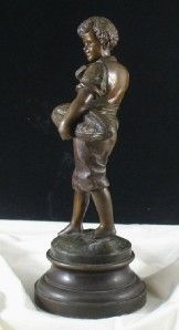  Moreau Bronze Finish Spelter Figure Boy with Bread 10 5