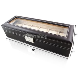   Mens Watch Box Display Case Organizer Glass Top Jewelry Storage