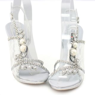   Diamante Pearl Ankle Strap Sandals Heels Bridal Shoes EF5 Size