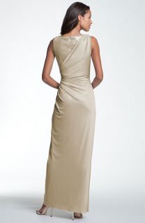   Ruched Mixed Media Gown 10 Gold Champagne Mother of The Bride