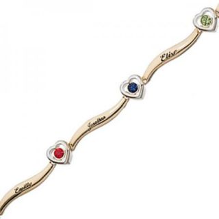   Mothers Two Tone Heart Name Birthstone Bracelet 2 to 6 Stones