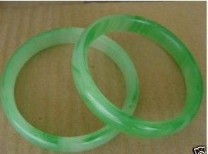 Pair Real Chinese Green Jade Bracelet Cuff Bangle