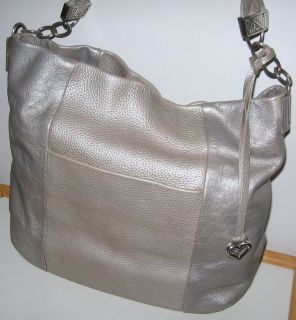 Brighton Tyger Leather Hobo Handbag Purse Sterling Gray Silver Free 