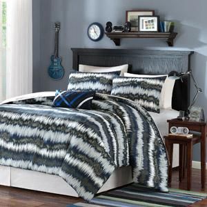 Twin XL Boy Teen Dorm Grey Blue Comforter Bedding Set