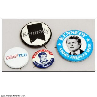 1970s Vintage Ted Kennedy Campaign Political Pin Buttons Lot of 4 