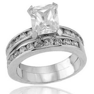   Emerald Cut Cubic Zirconia Engagement Wedding Bridal Ring Set