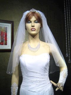 wedding bridal veil 1t elbow swarovski crystals edge white best 