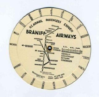 braniff airways 1936 chicago wheel time table