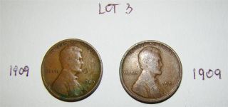  Two Lincoln Wheat Pennies 1909 RARE Date Lot 3