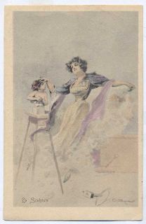 Art Signed Sculpture Artist Lady Early 1900s Postcard