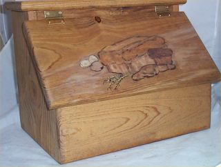 New Wood Bread Box Country Hand Woodburned and Painted Art Bread Eggs 